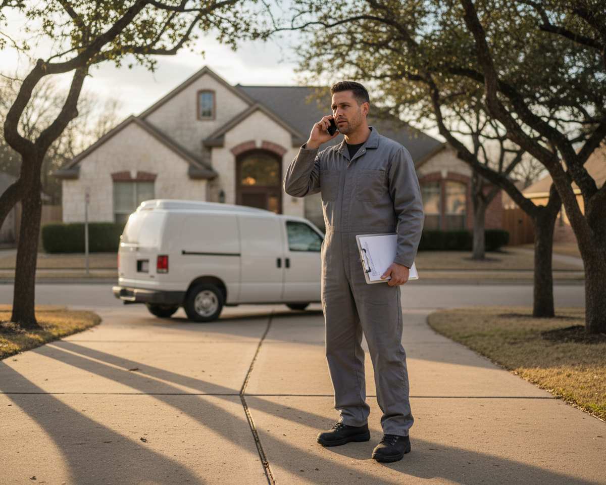 Technician answering a contact call for garage door repair in Round Rock TX